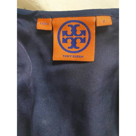 TORY BURCH Navy Sheer Floral Silk Ruffle Sleeveless Dress US 2 - Picture 12 of 14